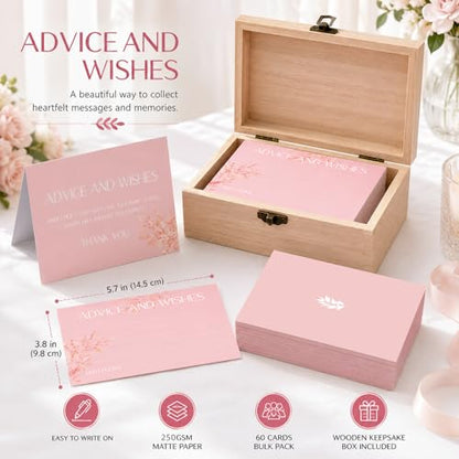 60pcs Pink Eucalyptus Advice and Wishes Cards, 5.7"x3.8" Wedding Advice Cards for Bridal Shower, 250gsm Thick Paper Wedding Guest Book Alternative, Perfect for New Mr & Mrs, Engagement, Party Favors - color: PINK