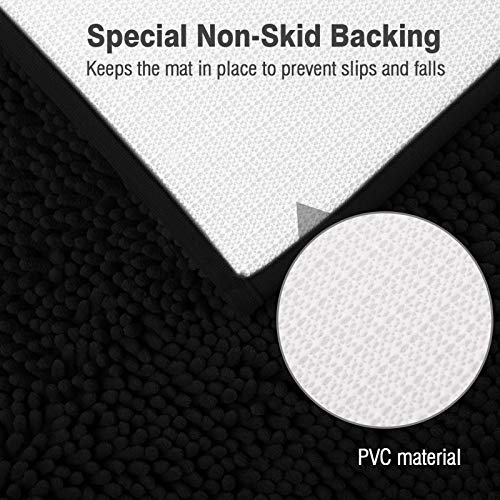 Standard 24"x21" U-Shaped Non-Slip Shaggy Chenille Toilet Contour Bathroom Rug with Water Absorbent, Black - color: Black, size: 24" x 21" (U-Shaped)