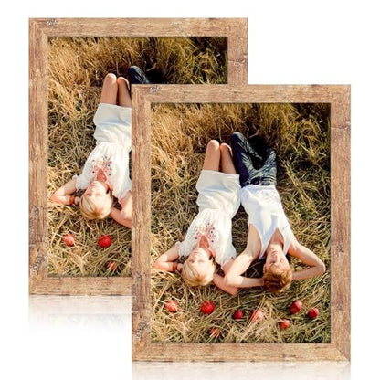 iRahmen 8.5x11 Picture Frame Set of 2, Rustic Brown Certificate Frame with High Definition Real Glass, Wood Photo Frames 8.5 by 11 Diploma Document for Wall Hanging and Tabletop Display - color: Rustic Brown, size: 8.5X11