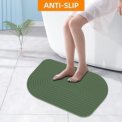 Stone Bath Mat Diatomaceous Earth Bath Mat Stone Shower Mat Fast Water Drying Ultra Absorbent Pad Diatomite Mat,Non-Slip Mat for Bathroom,Kitchen,Pet,15.35x23.62in,Hard,Drak Green,1-Pack