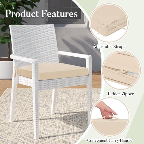 Basic Beyond Outdoor Cushions for Patio Furniture Waterproof Outdoor Chair Cushions Set of 4-19 x 19 x 3 Inch Thick Patio Chair Cushions with Adjustable Ties, Beige - color: Beige