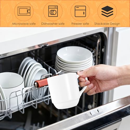 Coffee Mugs Set, 4 Pack, White, 8.5 Oz, Stackable | Ceramic Porcelain Coffee Cups, Dishwasher Microwave Safe, for Latte, Tea, Cappuccino, Cocoa, Espresso, Milk