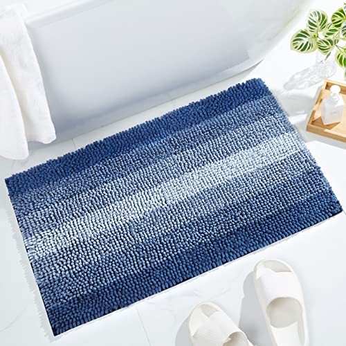 Blue Bathroom Rug Set 2 Piece, Chenille Non Slip Bath Mat Set, Absorbent Shower Rug and Bath Room Floor Mats, Quick Dry Bathmat Bathroom Decor Accessories for Tub, 16" x 24" - color: Blue, size: 16" x 24" (2pcs)