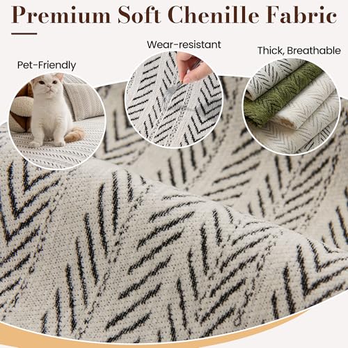 Custom Bay Window Cushions, Window Seat Cushions for Indoor Furniture, Breakfast Nook, Mudroom, Banquette Bench Cushion, Simple and Stylish Herringbone Fabric, Non-Slip & Removable, Pipe Design - color: [Cotton-linen] - Ivory White