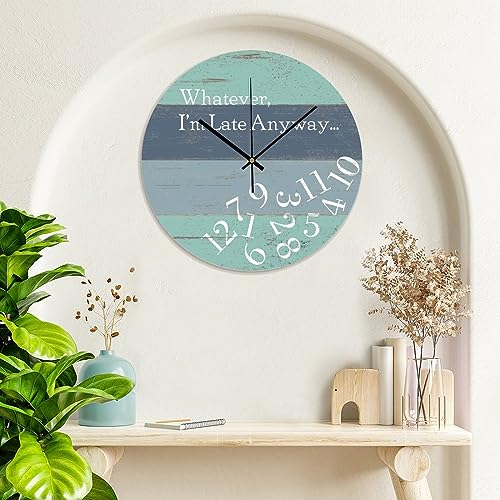 I'm Late Anyway Wall Clock 10x10 Inch Bedroom PVC Clock Battery Operated Silent Noiseless Modern Wall Hanging PVC Wall Clocks for Living Room School Housewarming Gift - color: Style-5, size: 10x10in（black）
