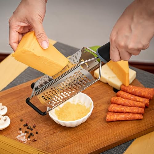 3-in-1 Lemon Zester & Cheese Grater, 304 Stainless Steel, 12-Inch, Black | Three Blade Surfaces for Fine Zesting, Coarse Grating and Slicing, 304 Stainless Steel, Non-slip TPE Handle, Dishwasher Safe - color: M-Black