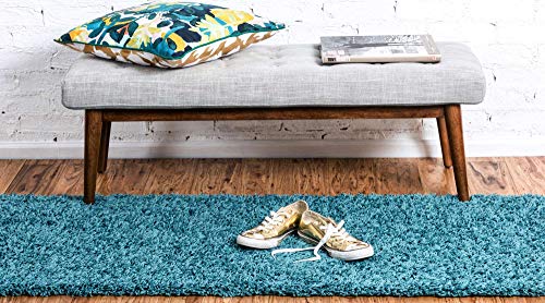 Unique Loom Solid Shag Collection Area Rug (2' 2" x 6' 5" Runner, Deep Aqua Blue) - color: Deep Aqua Blue, size: 2'2" x 6'5" (Rectangular)