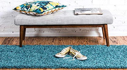 Unique Loom Solid Shag Collection Area Rug (2' 2" x 6' 5" Runner, Deep Aqua Blue) - color: Deep Aqua Blue, size: 2'2" x 6'5" (Rectangular)