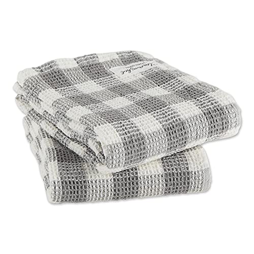 DII Washed Waffle Weave Collection, Dishtowel Set, 18x28, Dove Gray Check, 2 Piece - color: Dove Gray Check
