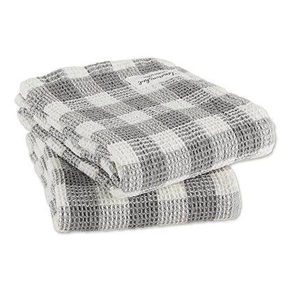 DII Washed Waffle Weave Collection, Dishtowel Set, 18x28, Dove Gray Check, 2 Piece - color: Dove Gray Check