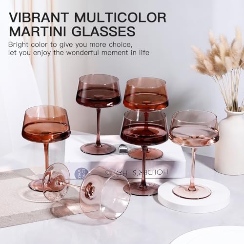JOVGANK Amber Coupe Glasses Set of 6, Hand Blown Brown Martini Glasses 13Oz, Champagne & Cocktail Luxury Coupe Glasses, Bar Manhattan Glass, Mother's Day Gift for Espresso Martini Glass - color: Classic-Venus
