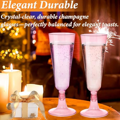 GuanQiao 200 Pack Pink Plastic Champagne Flutes, 5.5 Oz Clear Disposable Plastic Champagne Glasses, Wine Glasses Cups for Wedding Celebration Birthday Party Wine Tasting New Years Eve Party Supplies - color: Pink, size: 200-Pack