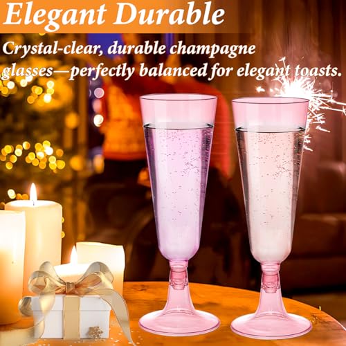 GuanQiao 40 Pack Pink Plastic Champagne Flutes, 5.5 Oz Clear Disposable Plastic Champagne Glasses, Wine Glasses Cups for Valentines Wedding Celebration Birthday Party New Years Eve Supplies - color: Pink, size: 40-pack