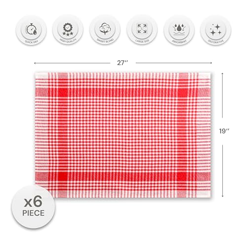 Checkered Kitchen Towels - Dish Drying Towels (24" x 16") Reusable & Cute Perfect as Kitchen Towels Set, Dishcloths for Kitchen - (6 Pack) (Red) - color: Red, size: Set of 6