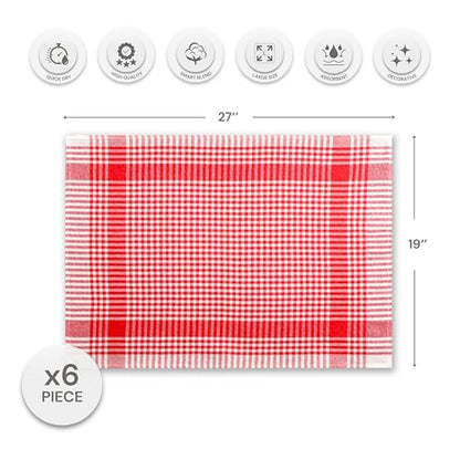Checkered Kitchen Towels - Dish Drying Towels (24" x 16") Reusable & Cute Perfect as Kitchen Towels Set, Dishcloths for Kitchen - (6 Pack) (Red) - color: Red, size: Set of 6