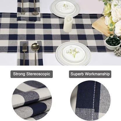 Buffalo Plaid Cotton Blend Table Runner,Buffalo Check Collection,Checkered Table Runner,Classic Farmhouse Table Runner,14x72- Dark Navy and Cream - color: Dark Navy and Cream, size: 14*72inch