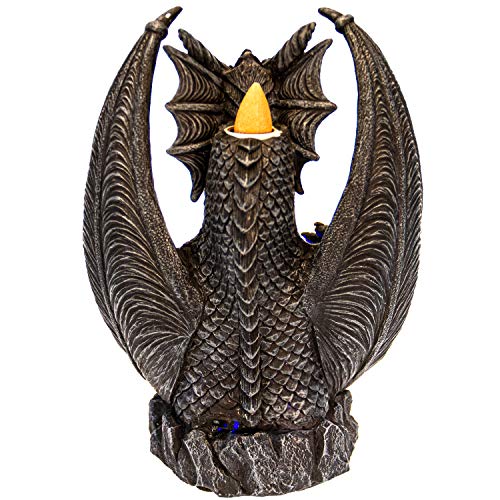 Pacific Giftware Black Guardian Dragon LED Lighted Stonewall Mountain Faux Stone Backflow Incense Burner Fantasy Dragon Breath Reverse Flow Smoke Waterfall Incense Collectible 8" Tall