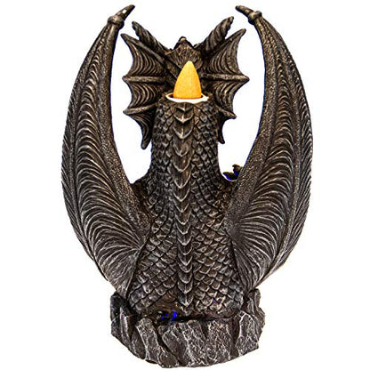 Pacific Giftware Black Guardian Dragon LED Lighted Stonewall Mountain Faux Stone Backflow Incense Burner Fantasy Dragon Breath Reverse Flow Smoke Waterfall Incense Collectible 8" Tall
