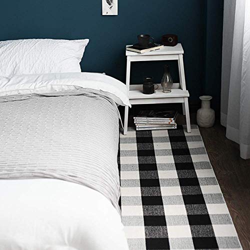 LEVINIS Buffalo Check Kitchen Rug Black and White Runner Rugs for Living Room/Bedroom, Cotton Gingham Hand-Woven Checkered Kitchen Rug Runner, 70.8''x23.6'' - color: Black/White, size: 1'11" x 5'11" (Rectangular)