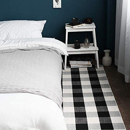 LEVINIS Buffalo Check Kitchen Rug Black and White Runner Rugs for Living Room/Bedroom, Cotton Gingham Hand-Woven Checkered Kitchen Rug Runner, 70.8''x23.6'' - color: Black/White, size: 1'11" x 5'11" (Rectangular)