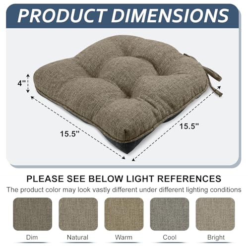 Basic Beyond Chair Cushions for Dining Chairs 4 Pack, Dining Seat Cushions with Ties and Non Slip Backing, 15.5 x 15.5 inches Tufted Kitchen Chair Pads (Khaki) - color: Khaki, size: 4 Count (Pack of 1)