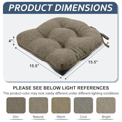 Basic Beyond Chair Cushions for Dining Chairs 4 Pack, Dining Seat Cushions with Ties and Non Slip Backing, 15.5 x 15.5 inches Tufted Kitchen Chair Pads (Khaki) - color: Khaki, size: 4 Count (Pack of 1)