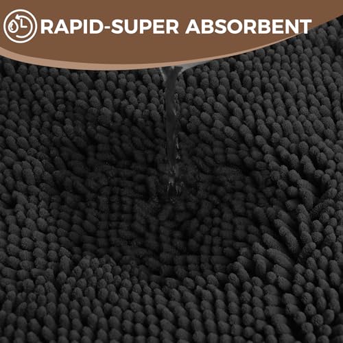 Bcoimo U Shaped Bath Rug Mat Set,2 Piece Chenille Black Toilet Bathroom Rug | Extra Soft Bathroom mat set;Non Slip with Rubber Back Bath Mats;High Absorbent And Quick Dry Microfiber mat; Machine Washable - color: Black, size: U24×20 Plus 30×20