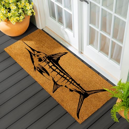 Evergreen Nature Coir Doormat, 2'x5' Large Welcome Mats for Double Doors, Outdoor Indoor Entrance Rug, Non-Slip Front Door Mat for Beach Lake House Porch Patio (Marlin, 60"x24") - color: Marlin, size: 2' x 5' (Rectangular)
