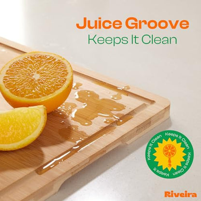 Riveira Bamboo Grandeur: 18 x 12 Bamboo Cutting Board Natural Wooden Cutting Board With Innovative Juice Grooves - size: 18"L x 12"W