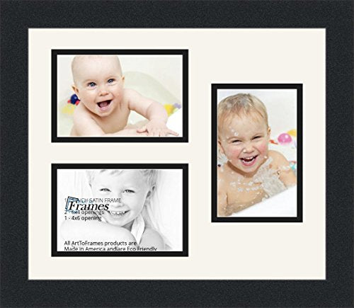 ArtToFrames Collage Photo Frame Double Mat with 3-4x6 Openings and Satin Black Frame - color: Fabric White, size: 3 - 4x6