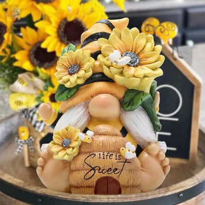 Hodao Gnome Figurine Decorations Indoor Home Decor Sweet Life Bee Gnome - The Sweetness and Warmth of Nature - Summer Garden Patio Gnome Sculpture Decorations (Bees gnome) - style: Whimsical