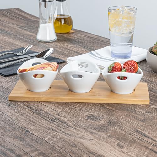 Restaurantware 6 oz Rectangle White Bamboo Porcelain Basket Bowl Set - size: Triple set, style: Basket