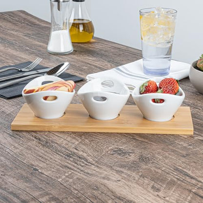 Restaurantware 6 oz Rectangle White Bamboo Porcelain Basket Bowl Set - size: Triple set, style: Basket