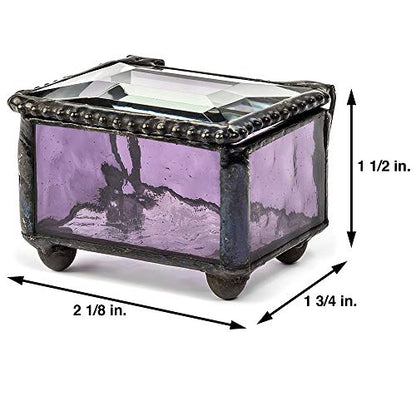 J Devlin Purple Stained Glass Ring Box Small Glass Keepsake Trinket Box | Small purple stained glass ring box for rings earrings charms tiny keepsakes and meaningful treasures - color: Purple
