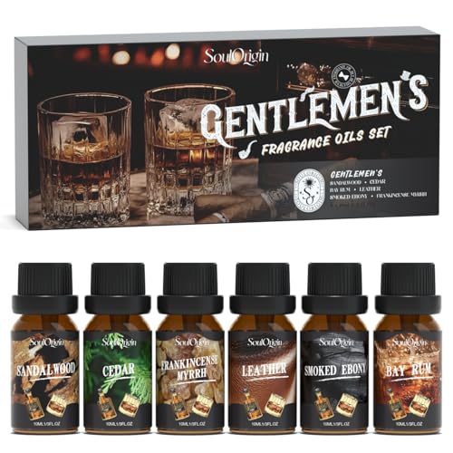Soulorigin Gentleman Fragrance Oils Set, Essential Oil for Diffuser, Diffuser Oil, Use for Soap Candle Making, Sandalwood, Cedar, Rum, Leather, Smoky Oud, and Frankincense & Myrrh - color: Gentleman
