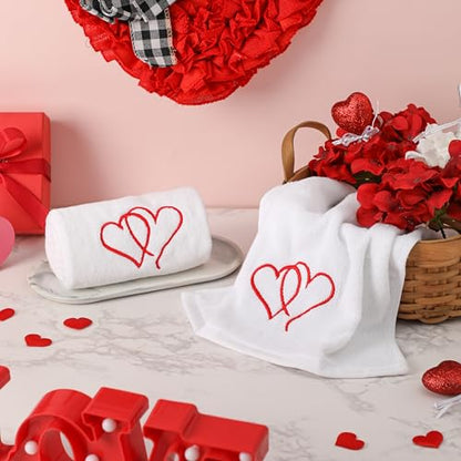 Valentines Day Hand Towels 100% Cotton Embroidered Red Heart Decorative Bathroom Kitchen Dish Towels Set Gift Set of 2 14x29 inch - color: Va.red Love