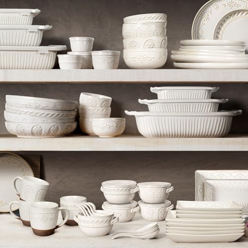 French Onion Soup Bowls with Handles and lids & Spoons, 20 Oz Ceramic Soup Crocks Oven Safe Serving Bowls for Chili, Beef Stew, Cereal, Pot Pies, Embossment, Set of 4, White (Damask Floral) - color: White (Damask Floral)