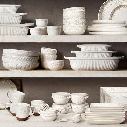 French Onion Soup Bowls with Handles and lids & Spoons, 20 Oz Ceramic Soup Crocks Oven Safe Serving Bowls for Chili, Beef Stew, Cereal, Pot Pies, Embossment, Set of 4, White (Damask Floral) - color: White (Damask Floral)