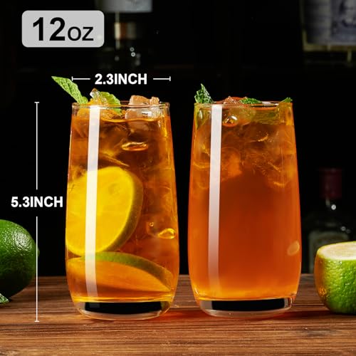 PARACITY Highball Glasses Set of 2, Drinking Glasses 12 Oz, Clear Glass Cups, Tall Tumbler Water Glasses, Glassware Set for Cocktail, Coffee, Mojitos | Clear drinking glassware for cocktails, coffee, mojitos and water, with a tall profile for home kitchen