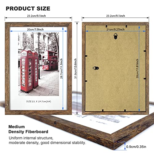 A4 Certificate Frame Set, Set of 6 Wood Picture Frame with High Definition Plexiglass, Rustic A4 Photo Frame Suitable for Wall-Mounted Composite Wood Picture Frames (brown) - size: A4 (8.27 x 11.69 inches)