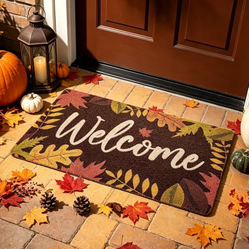 Fall Leaves Welcome Doormat Indoor Outdoor Home Front Porch Rugs Thanksgiving Carpet Gift Autumn Entrance Decoration Supplies 17 x 30 Inches - color: Fall Leaves