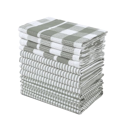LANE LINEN 100% Cotton Kitchen Dish Cloths, Ultra Soft Absorbent Quick Drying Dish Towels, Multiweave Wash Cloths Dish Towel Sets, 12x12 Inches, 12 Pack - Grey - color: 03: Grey, size: 12"x12" - 12 Pack