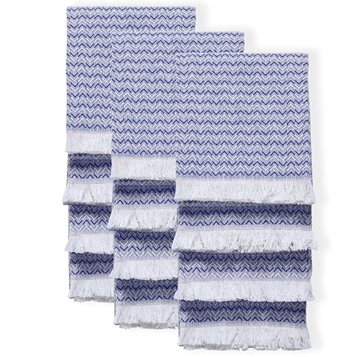 TWINY threads 12 Pack 100% Cotton Kitchen Towels, 16"x26", Indigo Blue | Chevron Weave Dish Cloths & Rags, Soft, Absorbent, Quick Dry, Washable, Reusable Tea Towel for Baking, Cleaning & Drying Use - color: Chevron, Indigo Blue, size: 26" x 16" (Set of 12