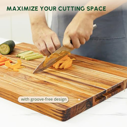 Teak Wood Cutting Board with Hand Grip (20x15x1.25", M) | Wooden cutting boards for kitchen, wood chopping board, butcher block, charcuterie board for serving. Gift box included - size: 22"L x 16"W