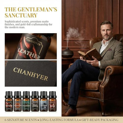 Men Essential Oils Set for Diffusers for Home 6 x 10 ml | Aromatherapy Gift,Premium Scented Oils for Diffusers - Leather,Sandalwood,Cedarwood,Smoke Vanilla,Cologne,Rum - color: Brown