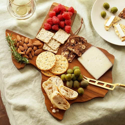 Twine Texas-Shaped Acacia Wood Cheese Board - Durable Cheese, Charcuterie and Serving Platter with Hanging Loop, Perfect for Entertaining and Kitchen Décor, Texas Cutting Board, Set of 1 - style: Texas Cheese Board
