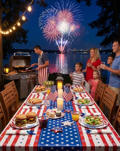 350 Piece 4th of July Red Blue Plastic Dinnerware Set | Disposable Dinnerware Includes: 100 Plates, 50 Pre Rolled Napkins with Silverware, 50 Cups - color: Blue, style: 350 Piece (50 guests)