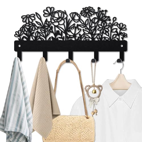 MAYJOYDIY Wildflowers Metal Key Hook for Wall Spring Weeds Plants Coat Rack Wall Mounted 9.8×4.7inch Rustic Natural Garden Flower Key Holder with 5 Hooks for Gift Kitchen Bathroom Home Decor - style: Wildflowers