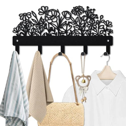 MAYJOYDIY Wildflowers Metal Key Hook for Wall Spring Weeds Plants Coat Rack Wall Mounted 9.8×4.7inch Rustic Natural Garden Flower Key Holder with 5 Hooks for Gift Kitchen Bathroom Home Decor - style: Wildflowers