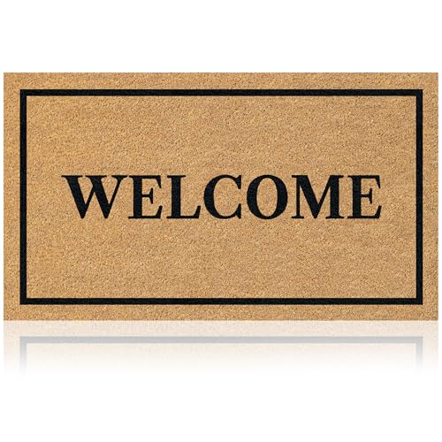 Coir Welcome Mat, Non-Slip, Welcome Classic 3, 17x29 in | 100% Natural Coir, Anti-Shedding, Durable PVC Backing, Traps Dirt and Mud, Indoor and Outdoor Entryway, Easy to Clean - color: Welcome Classic 3